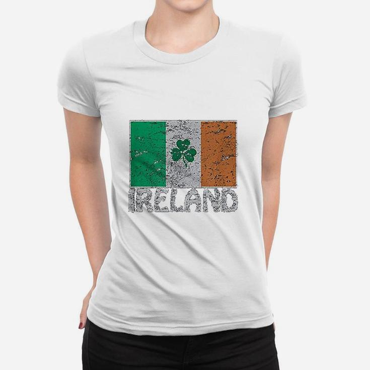 Distressed Ireland Flag Shamrock Cool Irish Flags Ladies Tee