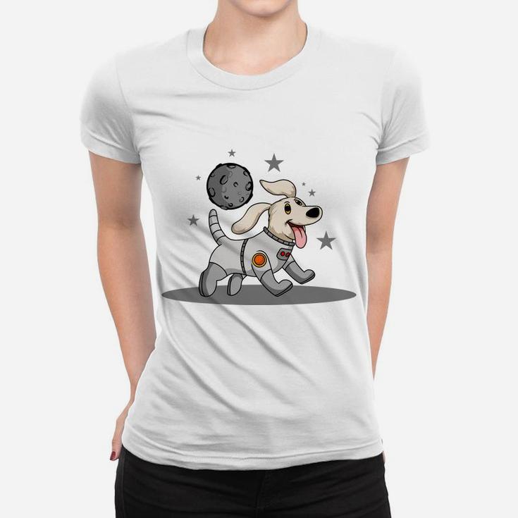 Dog Astronaut Walking In Space Cartoon Pet Women T-shirt