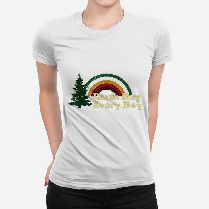 Earth Day Everyday Rainbow Pine Tree Design Ladies Tee