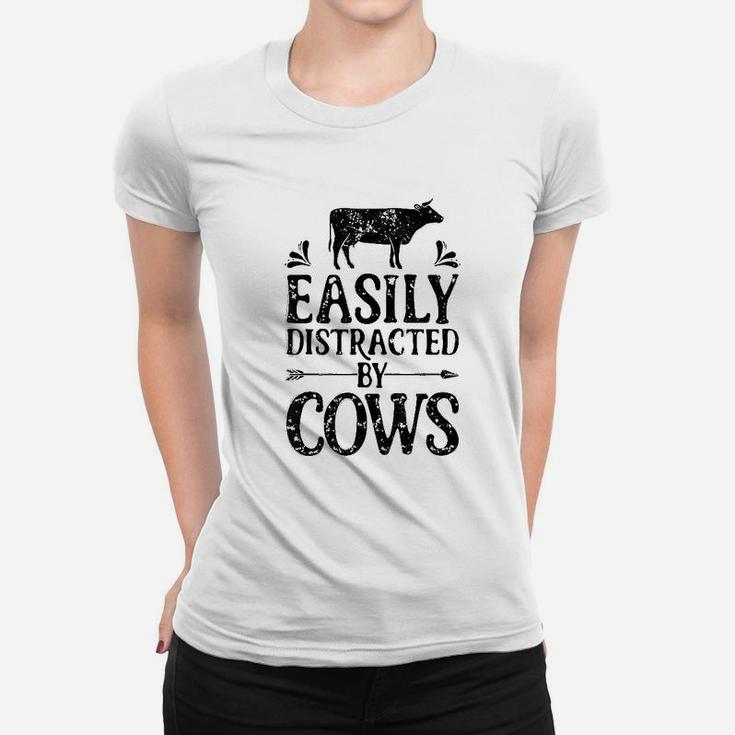 Easily Distracted By Cows Cow Men Women Gifts Farmer Ladies Tee