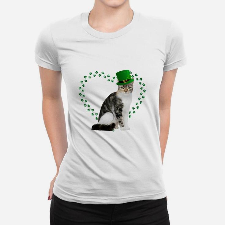 European Shorthair Heart Paw Leprechaun Hat Irish St Patricks Day Gift For Cat Lovers Ladies Tee