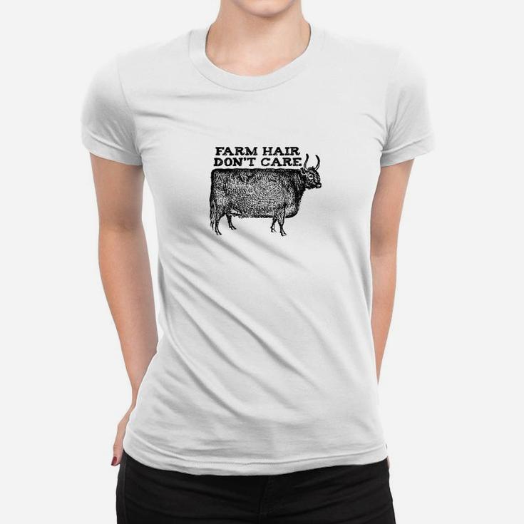 Farm Hair Dont Care Funny Cow Animal Lover Vintage Ladies Tee