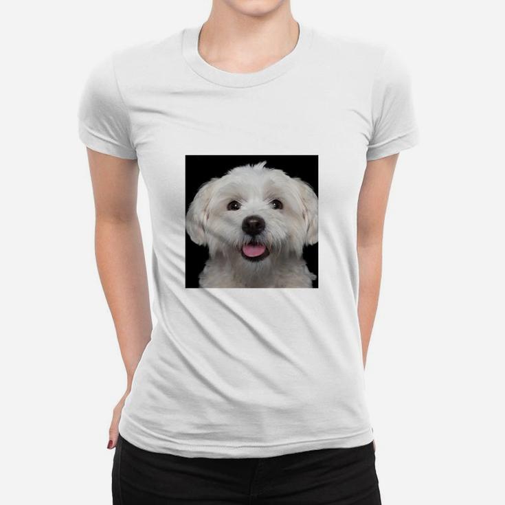 Fröhlicher Hund Malteser Motiv Frauen Tshirt, Weißes Lustiges Tee