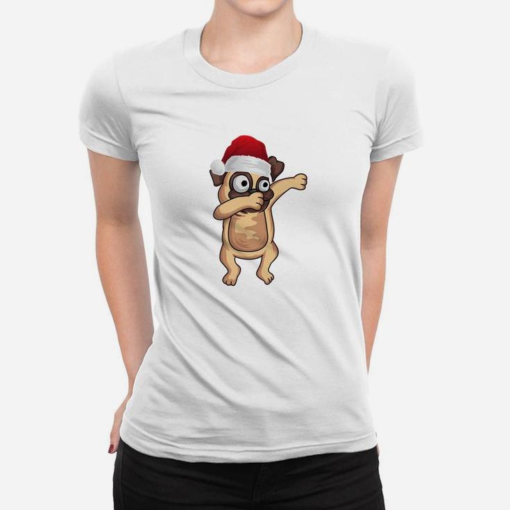 Funny Dab Dabbing Pug Christmas Xmas Dog Santa Gift Ladies Tee