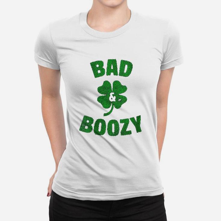 Funny Drinking St Patricks Day Bad And Boozy Bachelorette Ladies Tee