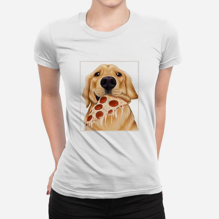 Golden Retriever Eating Pizza Dog With A Slice Of Pizza Ladies Tee