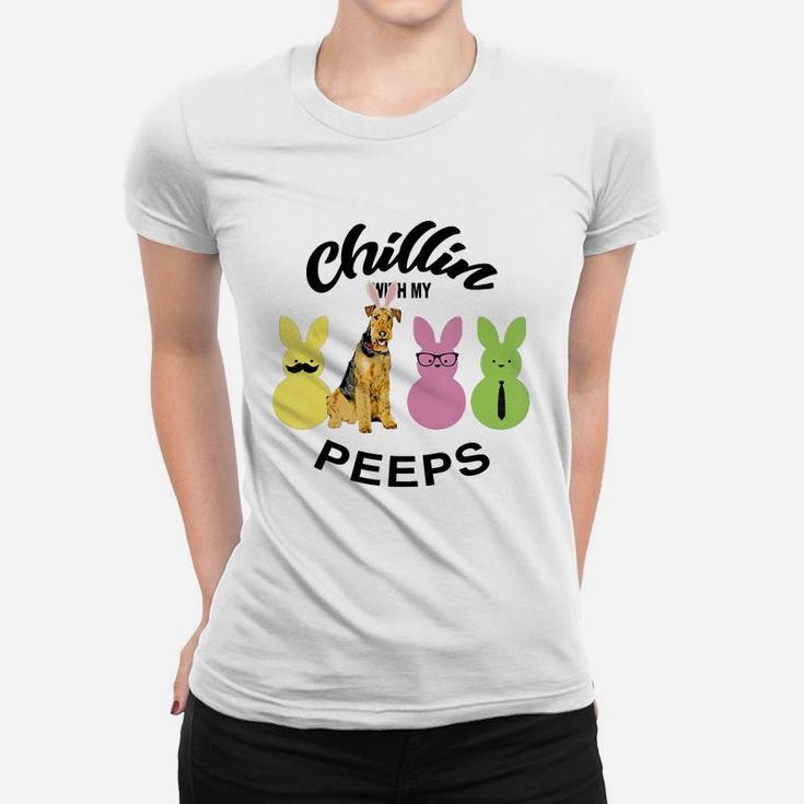 Happy 2021 Easter Bunny Cute Airedale Terrier Chilling With My Peeps Gift For Dog Lovers Ladies Tee