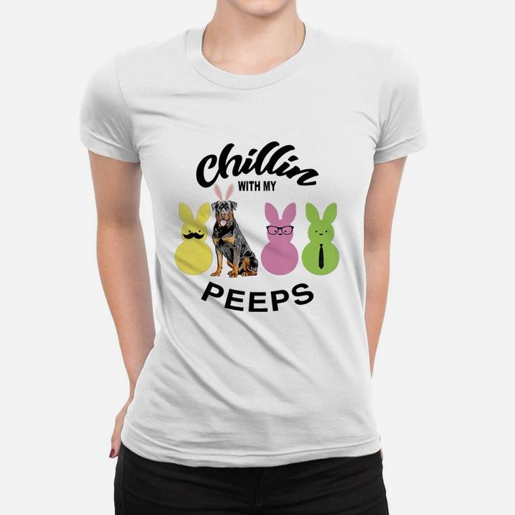 Happy 2021 Easter Bunny Cute Rottweiler Chilling With My Peeps Gift For Dog Lovers Ladies Tee