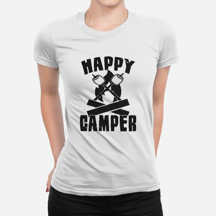 Happy Camper Funny Camping Cool Hiking Graphic Vintage Ladies Tee