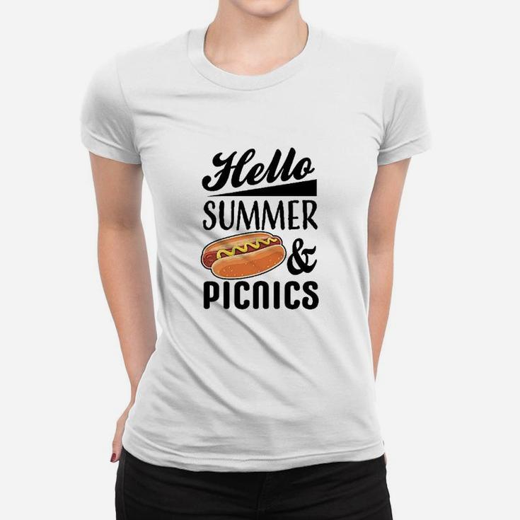 Hello Summer And Picnics With Hot Dog Ladies Tee