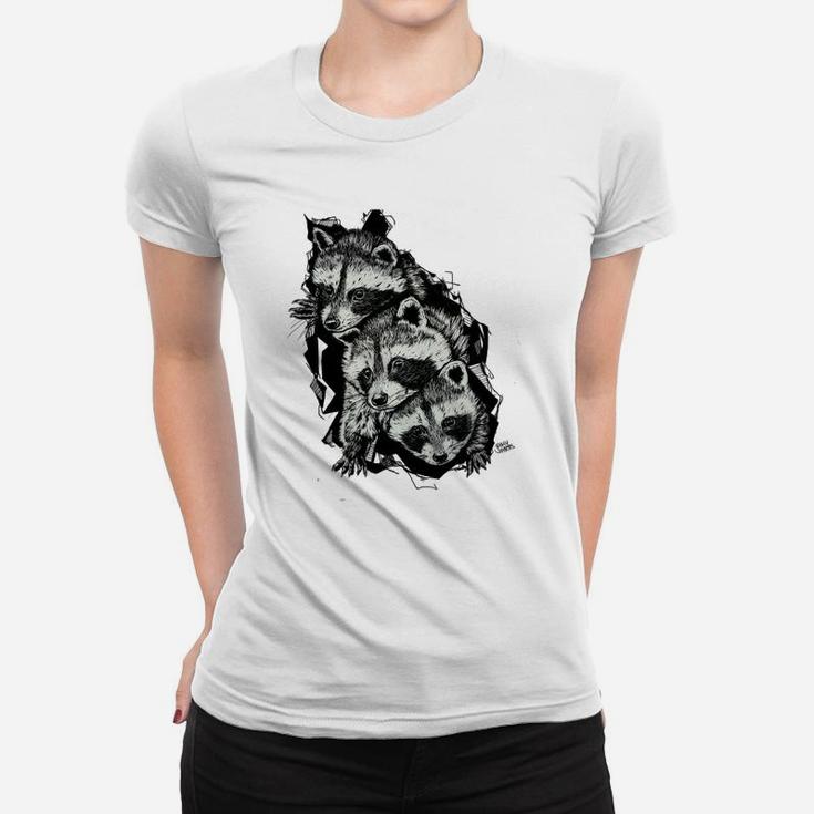 Herren Frauen Tshirt Wildlife-Kunstdruck, Schwarz-Weiß Grafiktee