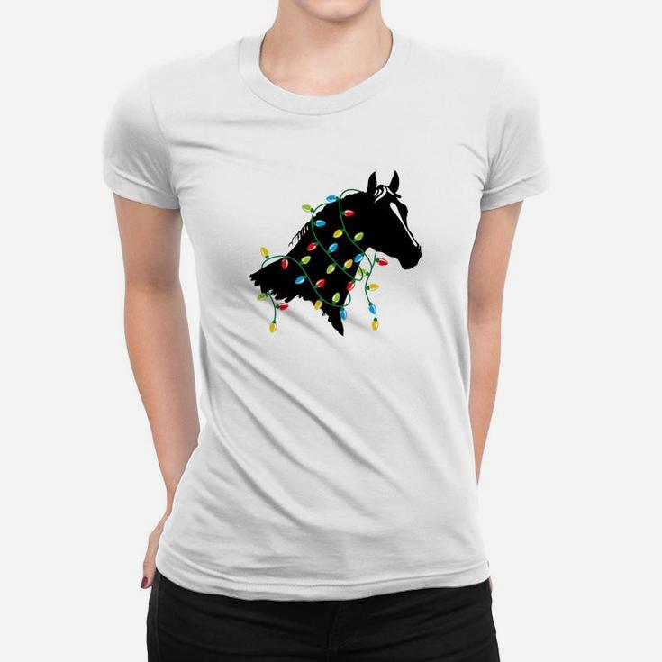 Horse Tangled Up In Colored Christmas Lights Holiday Ladies Tee