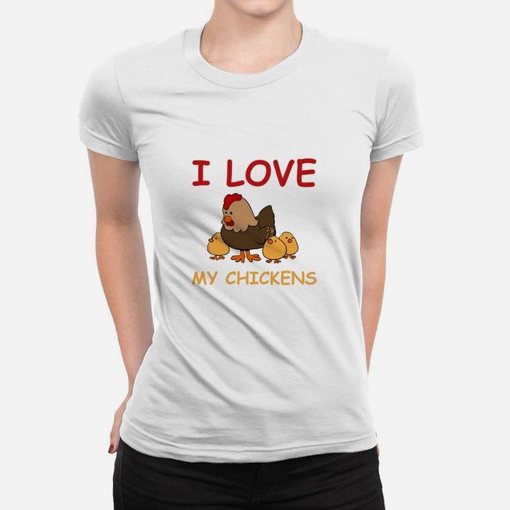 I Love My Chickens Frauen Tshirt mit Cartoon-Hühnern für Geflügelliebhaber