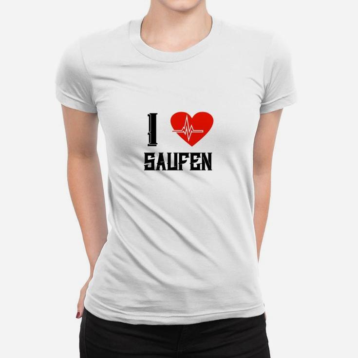 Ich liebe Saufen Herzpulslinie Frauen Tshirt, Lustiges Trinker Frauen Tshirt