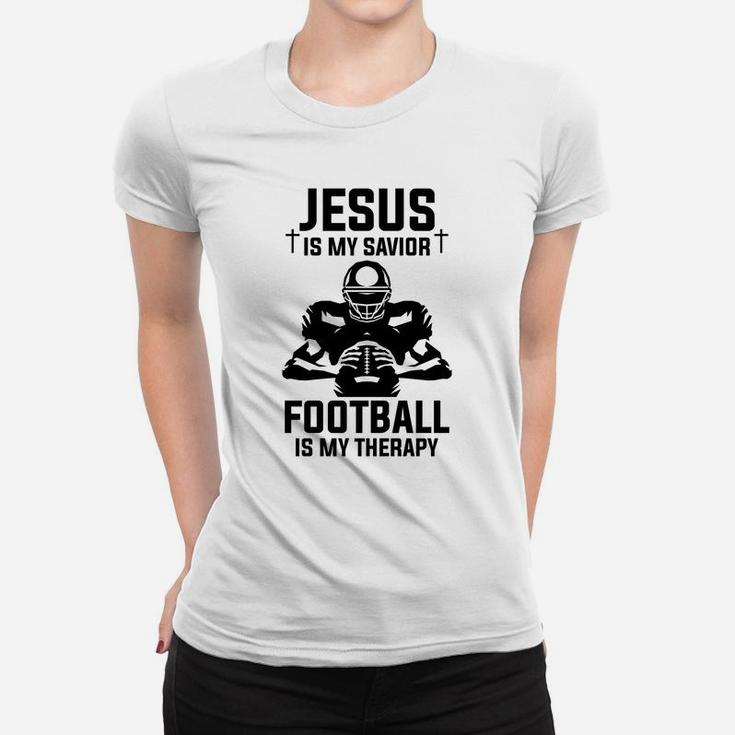 Jesus Is My Savior Football Is My Therapy Funny Football Lover Gift Ladies Tee