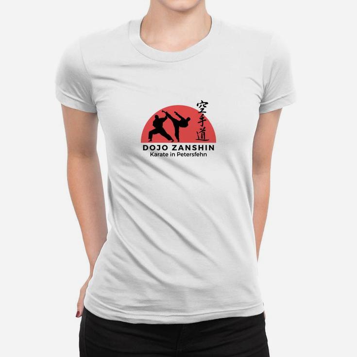 Karate Dojo Zanshin Herren Frauen Tshirt, Rotes Sonnenmotiv