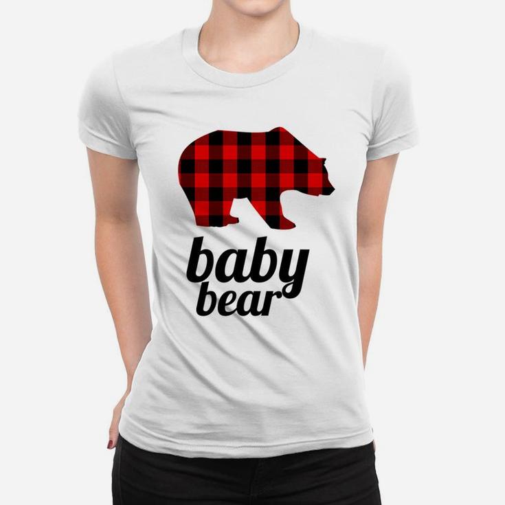 Kids Baby Bear Red Plaid Matching Mama Bear Ladies Tee