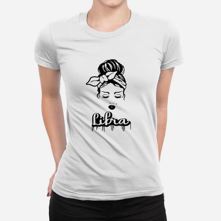 Libra Zodiac Sign Messy Bun Retro Vintage Birthday Ladies Tee