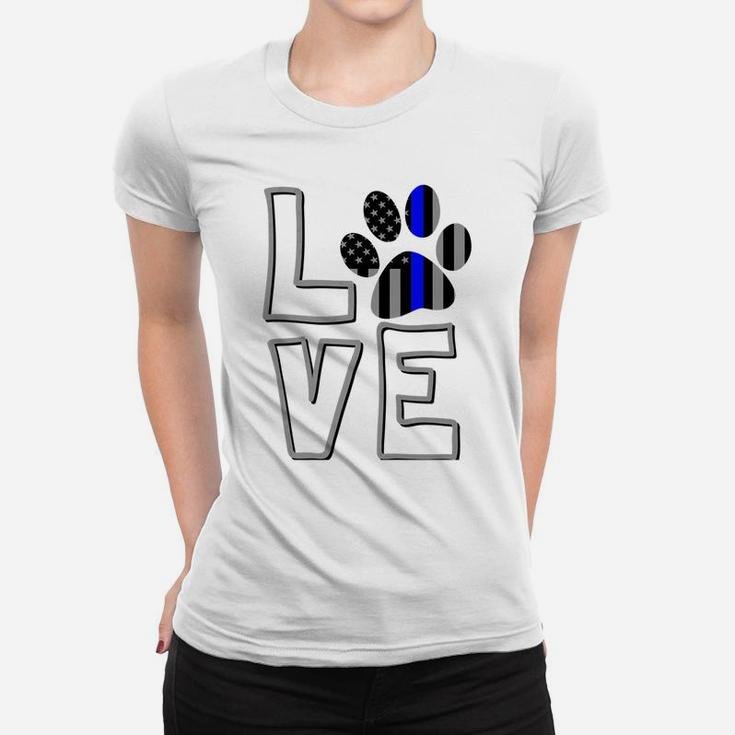 Love Police Dog Paw Print Thin Blue Line K9 T-Shirt | Seseable CA