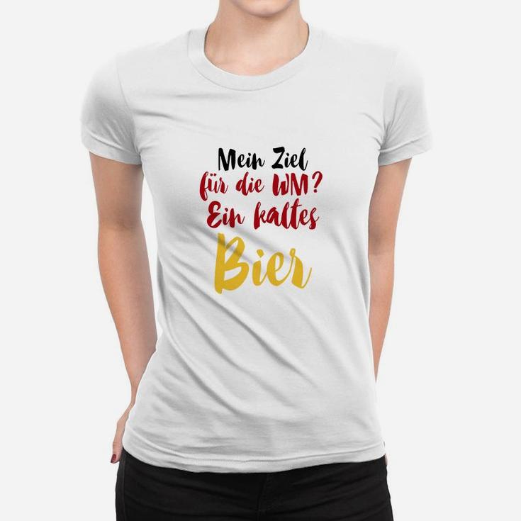 Lustiges Fußball WM Frauen Tshirt WM-Ziel: Ein kaltes Bier, Herren, Weiß