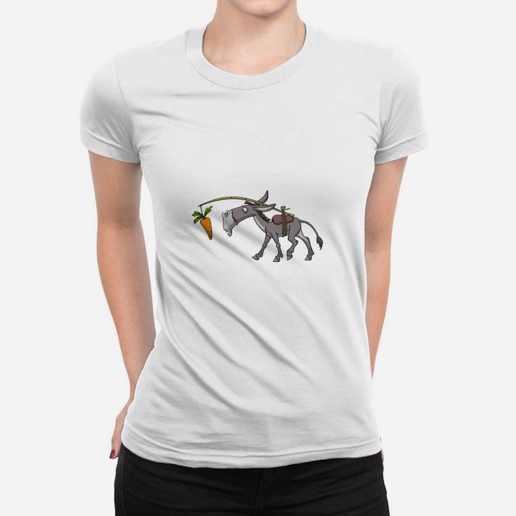 Lustiges Roboter-Einhorn Frauen Tshirt mit Karottenrakete - Weiß, Einzigartiges Design