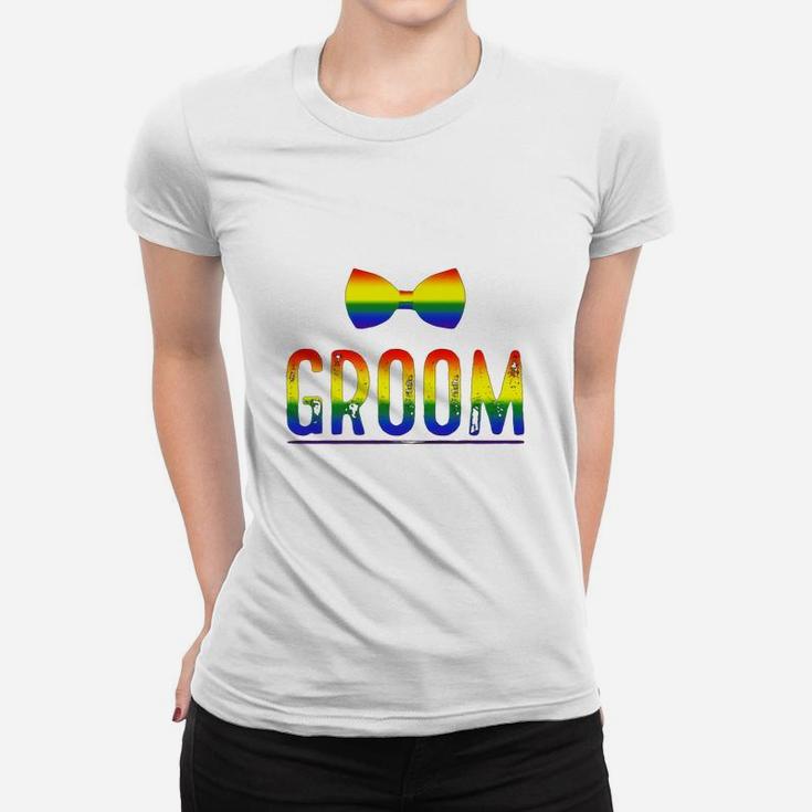 Mens Bachelor Party Shirt Gay Pride Rainbow Bow Tie Groom Ladies Tee