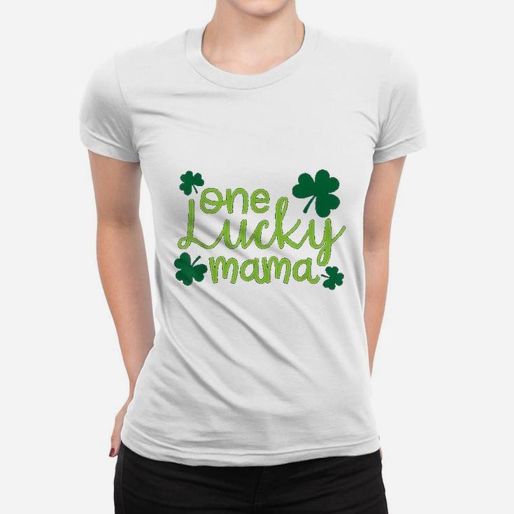 One Lucky Mama Cute St Pattys Day Four Leaf Clover Ladies Tee