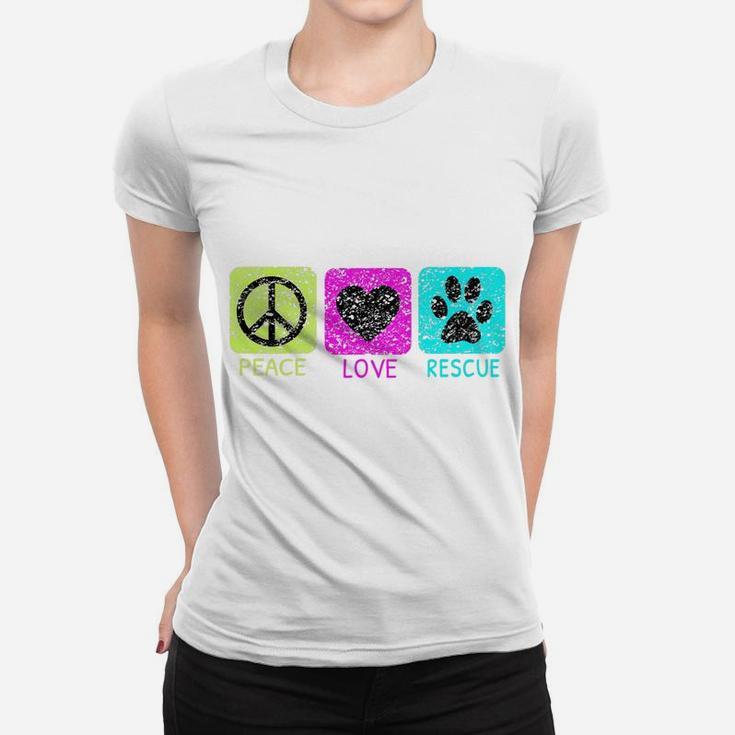 Peace Love Rescue Dogs Distressed Graphic Animal Lovers Ladies Tee