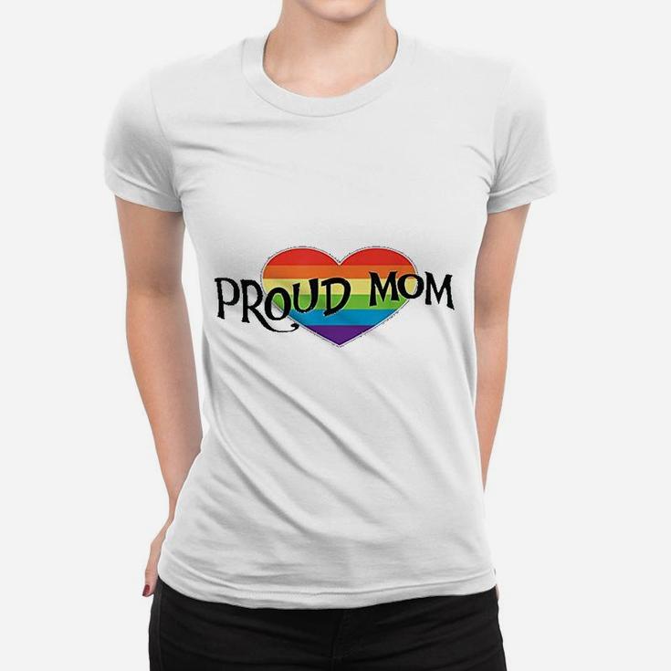 Proud Mom Lgbtq Pride Support Rainbow Heart Ladies Tee