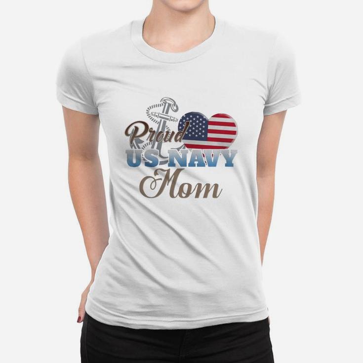Proud Us Navy Mom Shirt - Navy Mom Patriotic Heart Ladies Tee