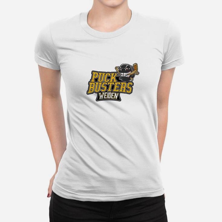 Puck Busters Weiden Themen-Frauen Tshirt in Weiß, Eishockey-Fanbekleidung