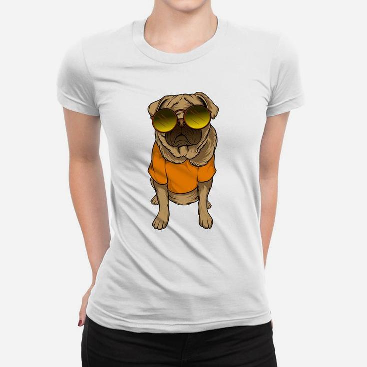 Pug Dog Wearing Sunglasses Cartoon Pet And Pet Lovers Women T-shirt