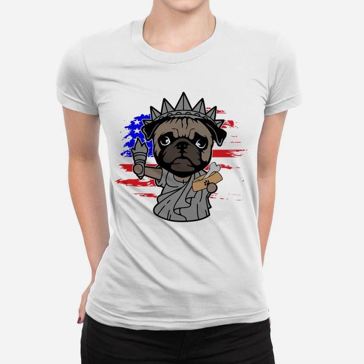 Pug Statue Of Liberty Memorial Day 4th Of July Ladies Tee