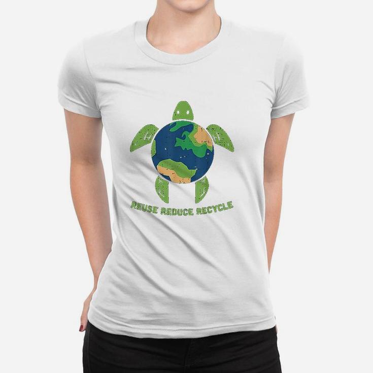 Reduce Reuse Recycle Turtle Save Earth Planet Ocean Eco Ladies Tee