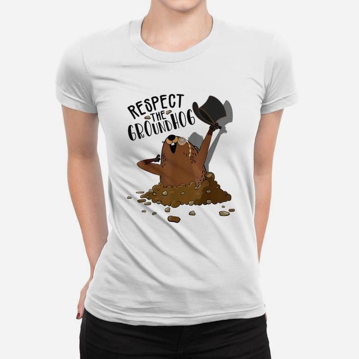 Respect The Groundhog Woodchuck Cute Groundhog Day Ladies Tee