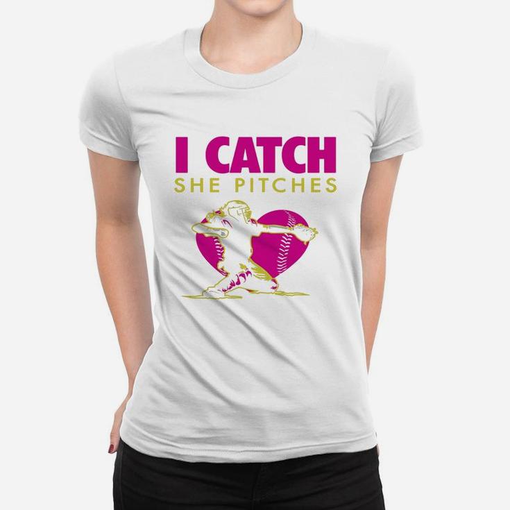 Softball Dad amp;amp; Mom Shirt - I Catch, She Pitches Black Youth B01n0p5vlh 1 Ladies Tee