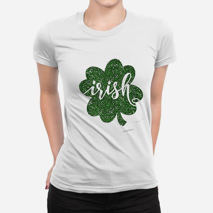 St Patricks Day Irish Lucky Leaf Bling Bling Ladies Tee