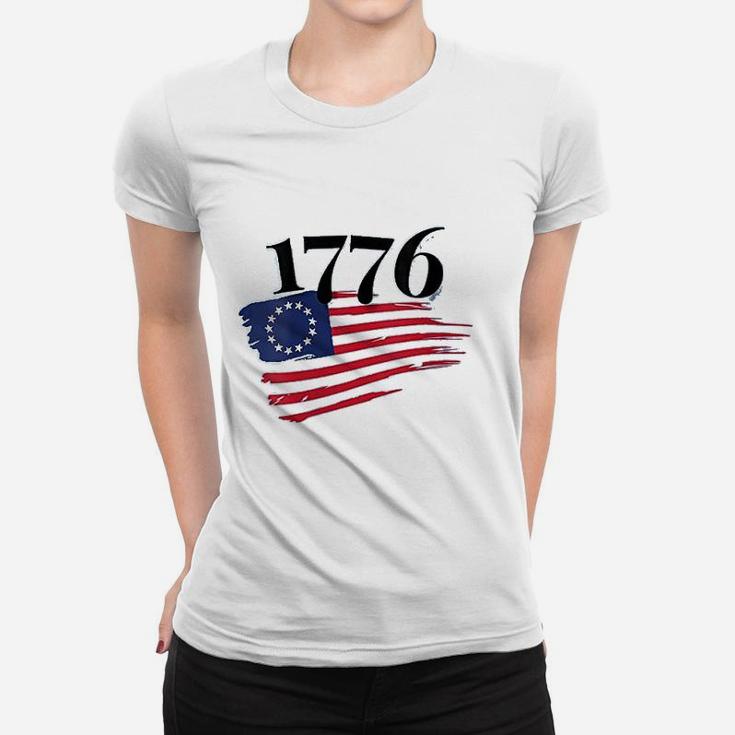 Tattered Betsy Ross Flag 1776 Proud American Veteran Protest Ladies Tee
