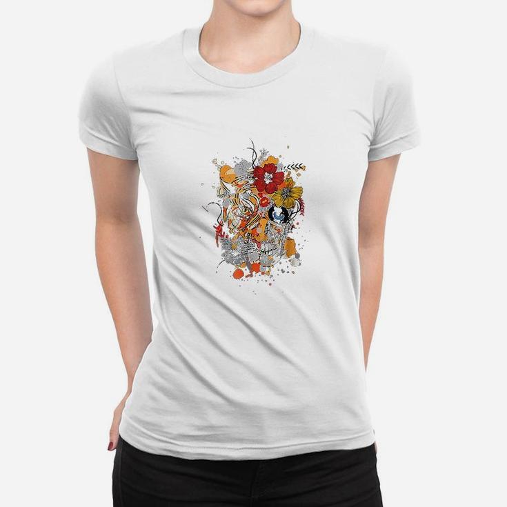 Tiger Flower Skull Day Of The Dead Mexican Pattern Ladies Tee