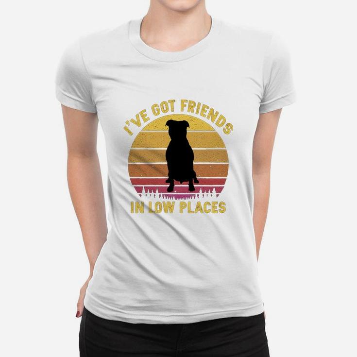 Vintage Pitbull I Have Got Friends In Low Places Dog Lovers Ladies Tee