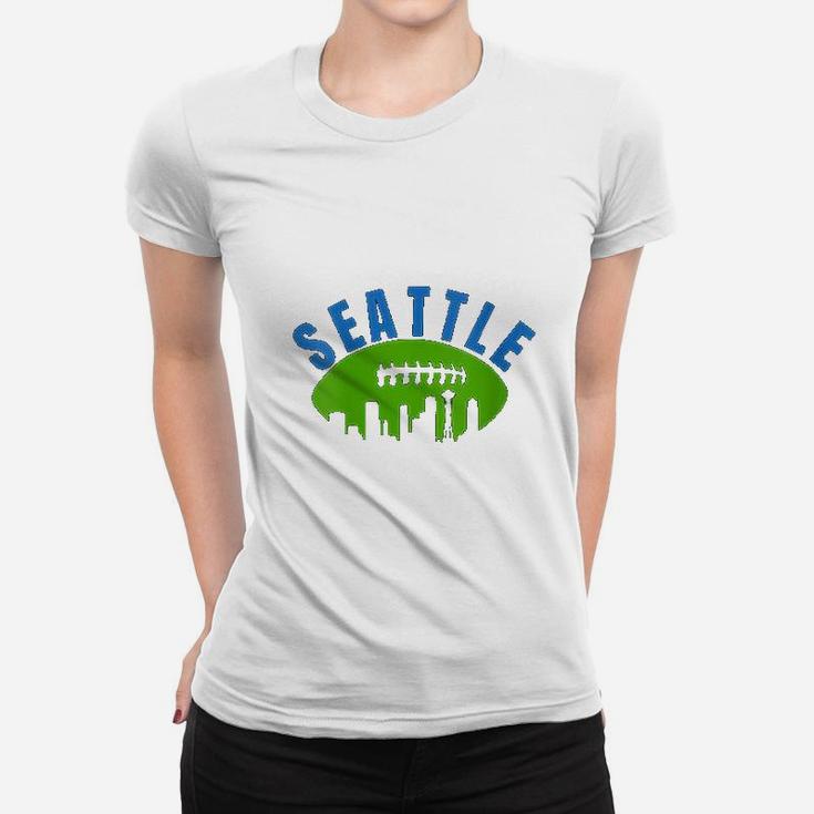 Vintage Seattle Cityscape Retro Football Graphic Ladies Tee