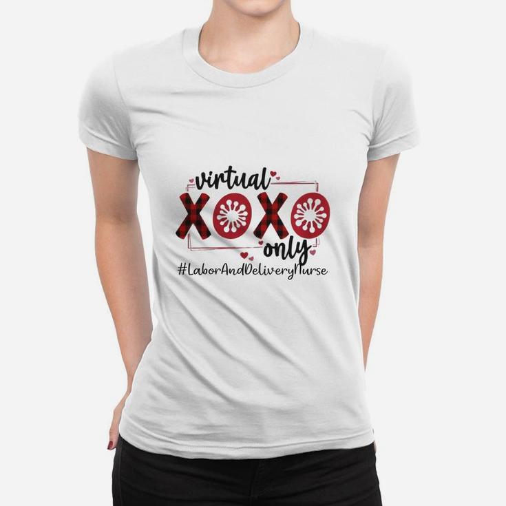 Vitual Xoxo Only Labor And Delivery Nurse Red Buffalo Plaid Nursing Job Title Ladies Tee