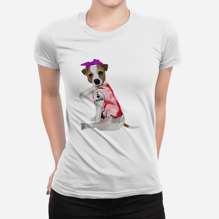 Women Gifts Jack Russell Terrier Dog Tattoo I Love Mom Ladies Tee