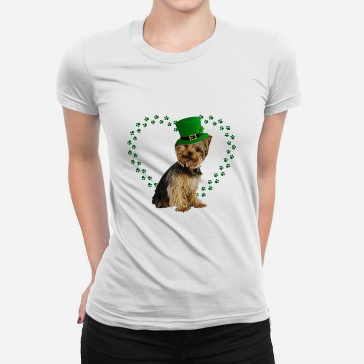 Yorkshire Terrier Heart Paw Leprechaun Hat Irish St Patricks Day Gift For Dog Lovers Ladies Tee