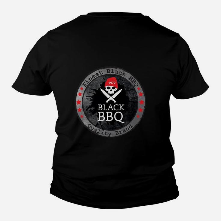 Grill-Thema Herren Kinder Tshirt Black BBQ mit Totenkopf-Logo, Schwarz