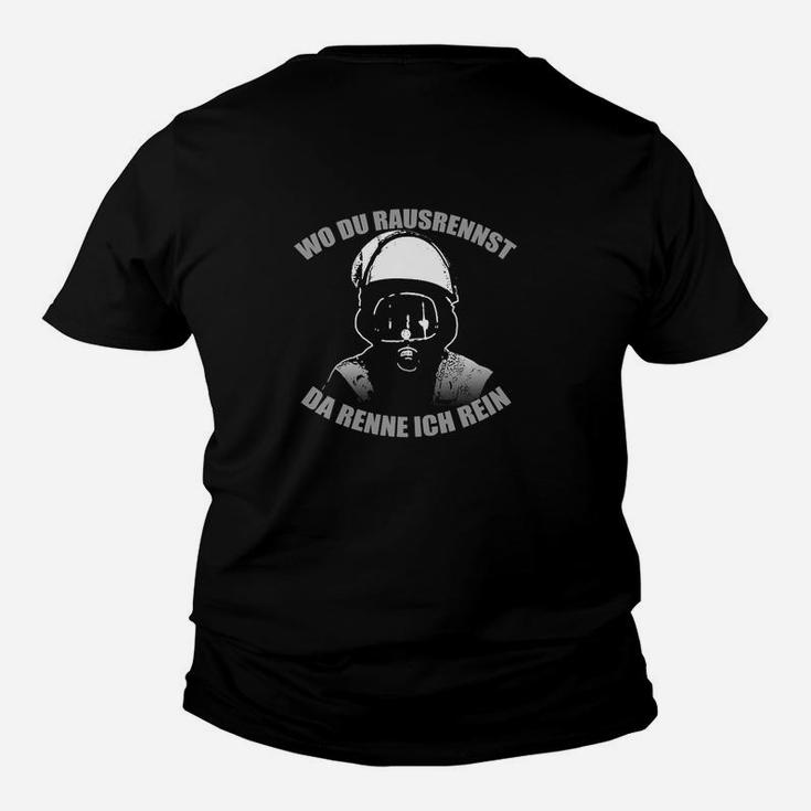 Schwarzes Kinder Tshirt mit Helm-Motiv - Wo du rausrennst, da renne ich rein