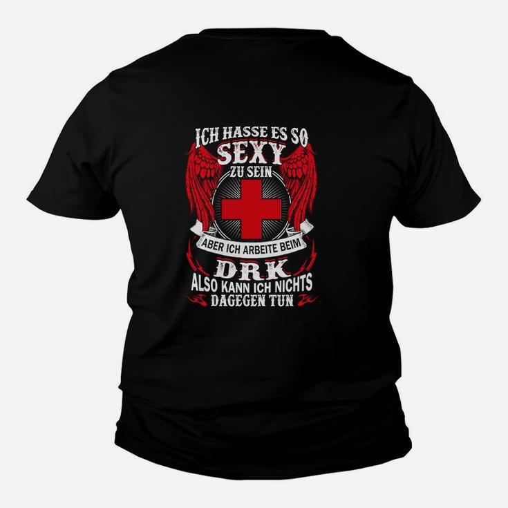 Sexy DRK Mitarbeiter Schwarzes Kinder Tshirt mit Schweizer Kreuz & Lustigem Spruch