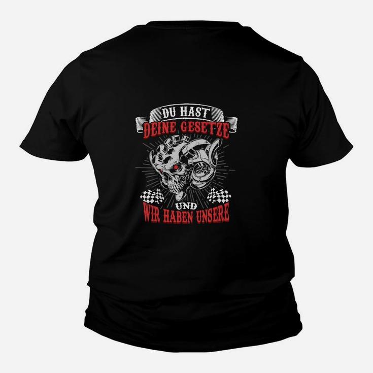 Totenkopf Spruch Kinder Tshirt für Herren, Schwarz mit Motiv