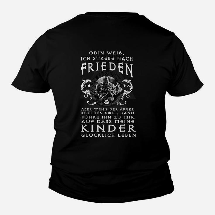 Wikinger Kinder Tshirt mit Odin Spruch, Frieden Suchend, Kampfbereit