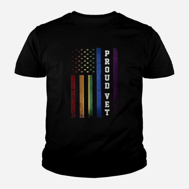 Lgbt Military Soldier Pride Proud Veteran Rainbow Usa Flag Kid T-Shirt